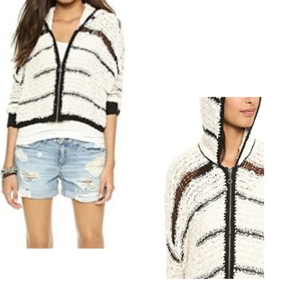 Free People Sweaters - FREE PEOPLE CROPPED ZIP-UP SWEATER WITH HOOD